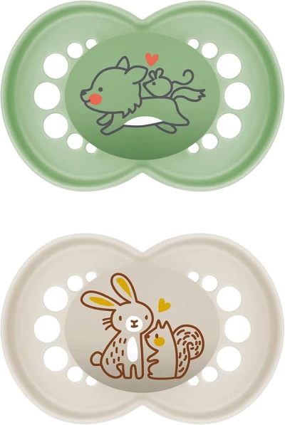 Mam Original Start Soothers, Baby Soother with Jaw-friendly Silicone Teat | Pack of 2 | Newborns to 6 months