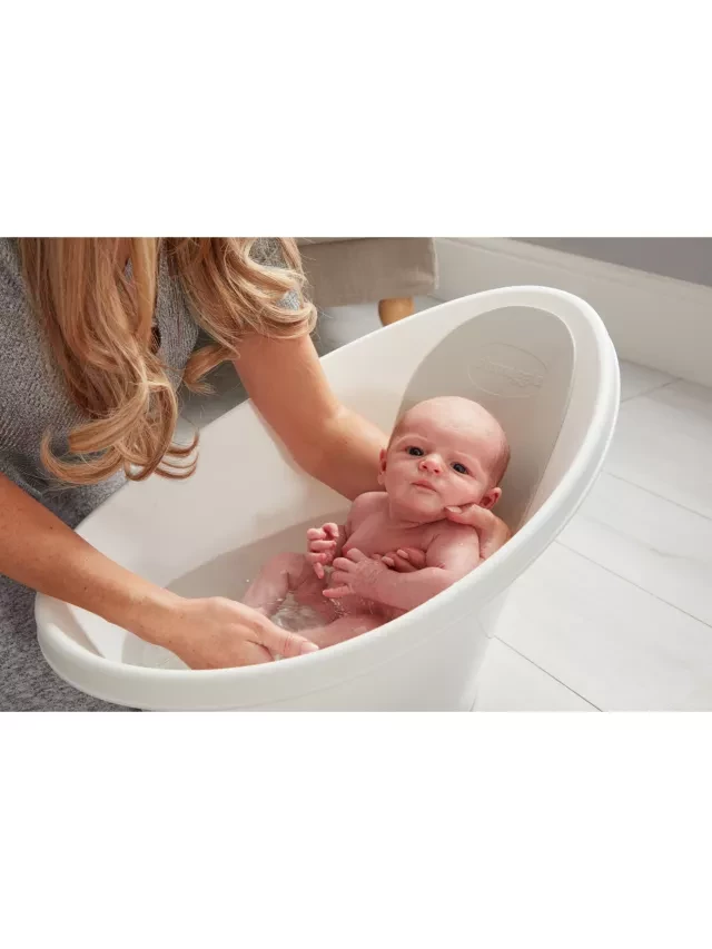 Shnuggle Baby Bath Tub with Plug, Safe & Comfortable Newborn Bathtub with Bum Bump Support, Compact, Lightweight, and Water-Efficient, For 0-12months