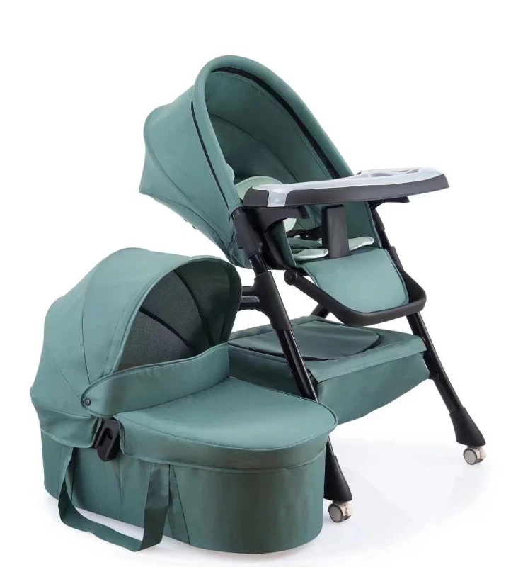 2-in-1 Baby High Chair & Bassinet with Removable Tray, Adjustable Height, and Lockable Wheels for Infants and Toddlers