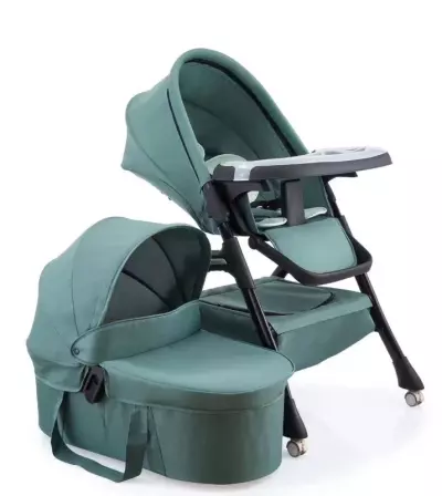 2-in-1 Baby High Chair & Bassinet with Removable Tray, Adjustable Height, and Lockable Wheels for Infants and Toddlers