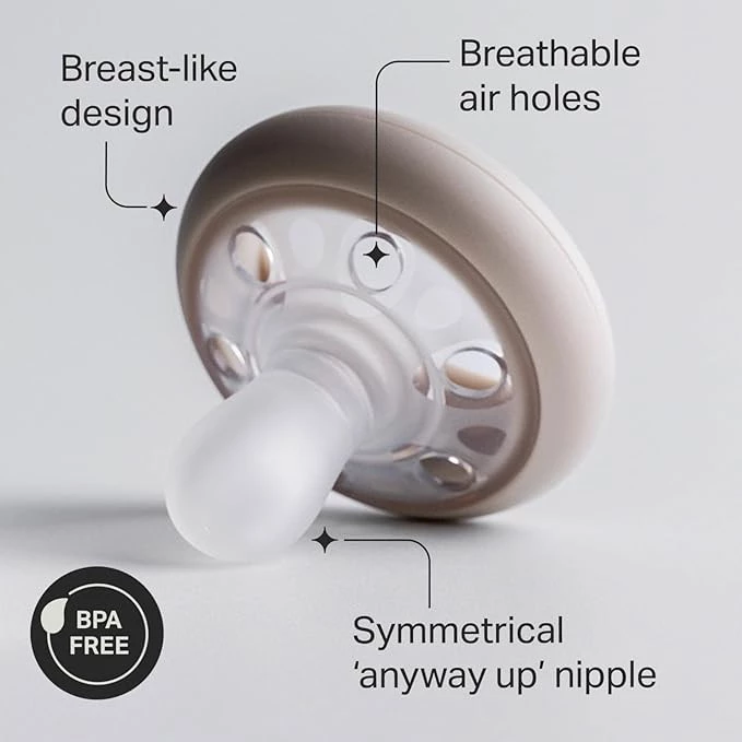 Tommee Tippee Breast-Like Soothers, Skin-Like Feel, Silicone Breast-Shaped Teat, 0-6m, 2 Pack