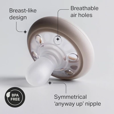 Tommee Tippee Breast-Like Soothers, Skin-Like Feel, Silicone Breast-Shaped Teat, 0-6m, 2 Pack