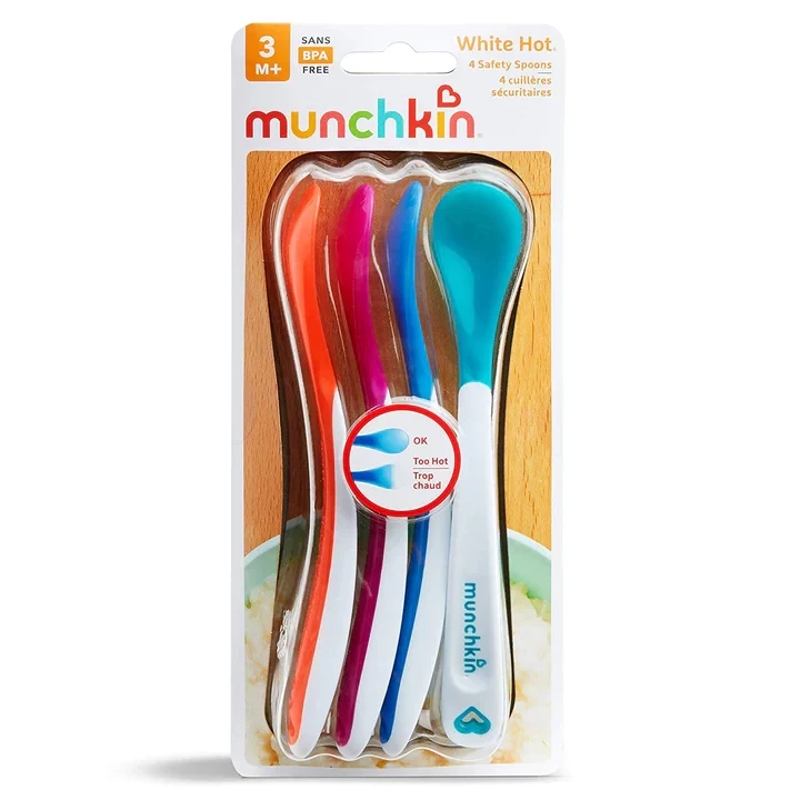 Munchkin White Hot Infant Safety Spoons | 4-Pack Soft Tip Feeding Spoons for Babies 3M+, Heat-Sensitive Color Change, BPA-Free