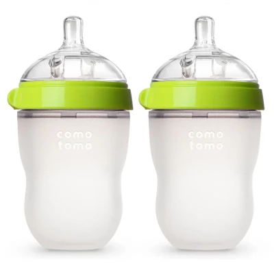 Comotomo Natural Feel Baby Feeding Bottle - Green & White,150 ml,250ml, 1pc & 2pc