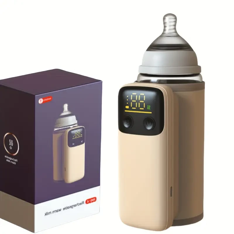 Rechargeable Baby Bottle Warmer Portable, 6 Temperature Setting Warmer with LED Display, Temperature Adjustable, Portable Bottle Warmer for Travel