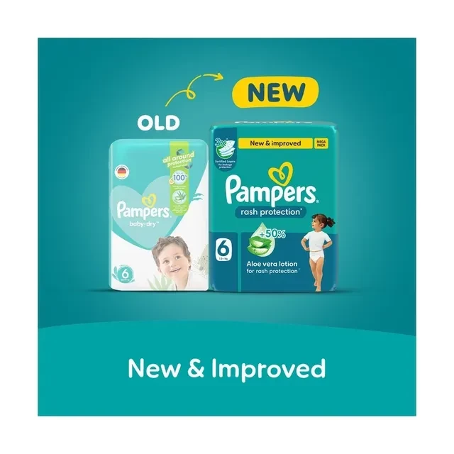 Pampers Rash Protection Taped Diapers with Aloe Vera Lotion – 3X Leak Protection & Comfortable Baby