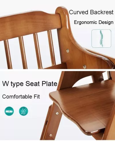 Adjustable & Foldable Wooden High Chair and Tray, Highchair for Babies and Toddlers Dining