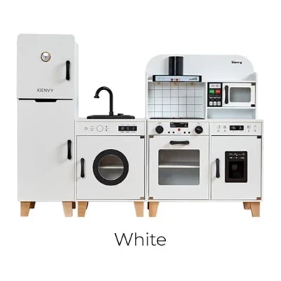 Kienvy Wooden Play Kitchen Set for Kids, Realistic Toy Kitchen with Accessories, Storage & Educational Feature