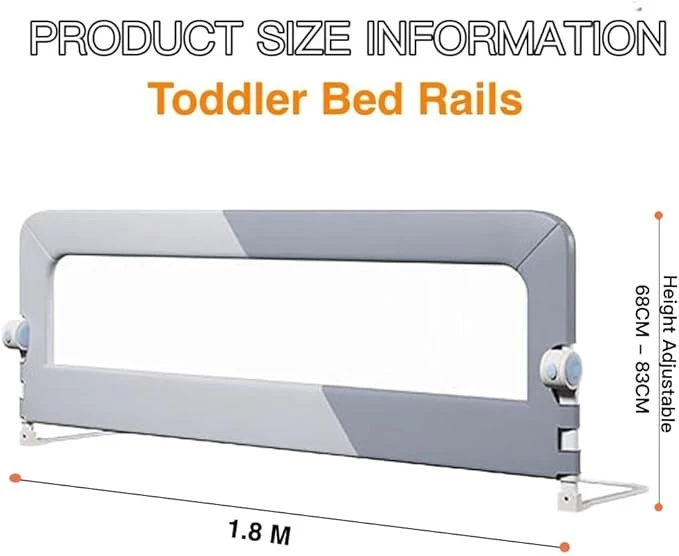 Foldable Toddler Bed Rail Guard with Adjustable Height | Baby Safety Bed Fence for Twin, Full, Queen & King Beds