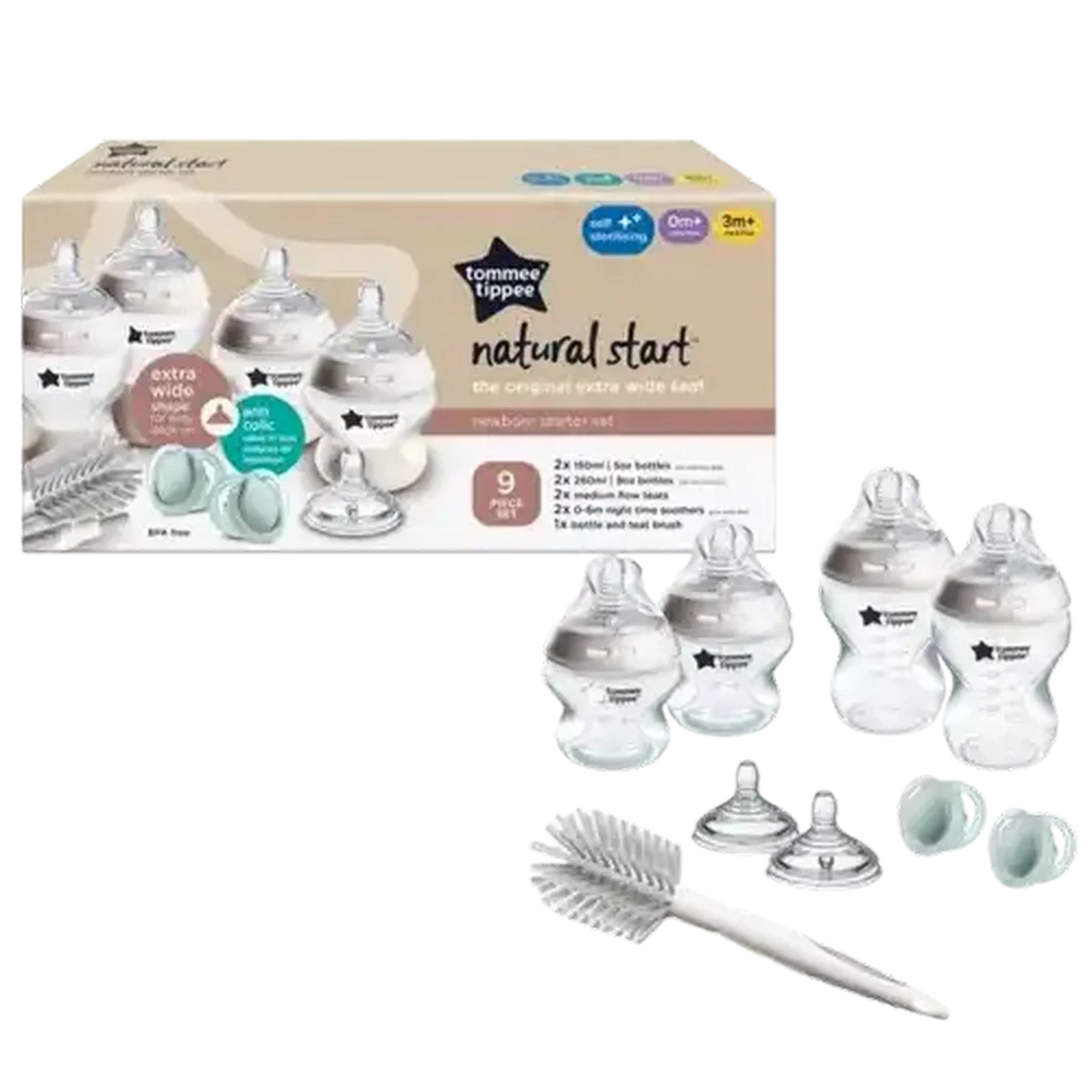 Tommee Tippee Natural Start Newborn Starter Set, 150ml and 260ml Anti-Colic Baby Bottles,Teat, and Bottle Brush