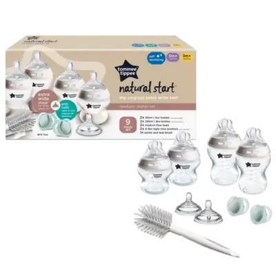 Tommee Tippee Natural Start Newborn Starter Set, 150ml and 260ml Anti-Colic Baby Bottles,Teat, and Bottle Brush