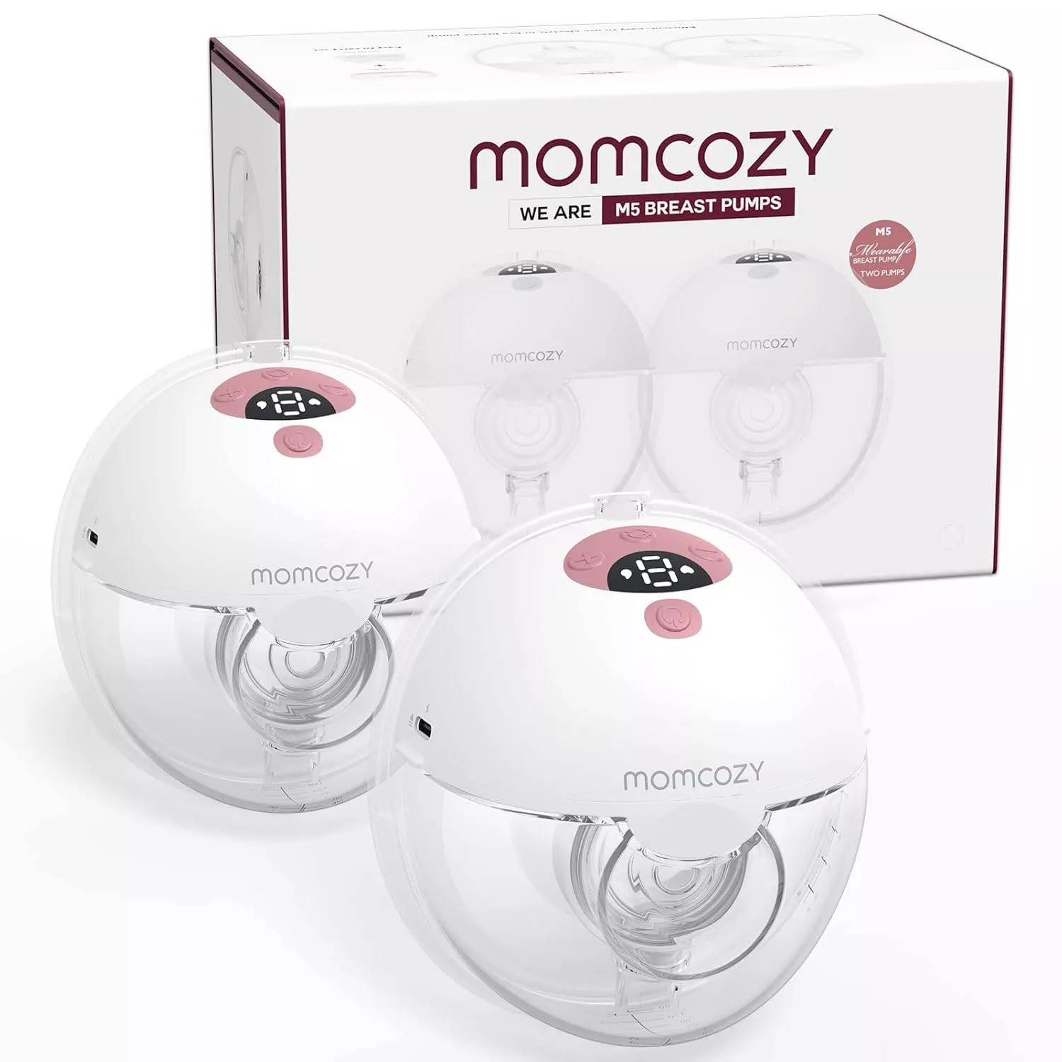 Momcozy M5 Hands-Free Wearable Breast Pump, Electric Double-Sealed Flange, 3 Modes & 9 Levels, Portable 24mm Pump – 2 Pack Cozy Red