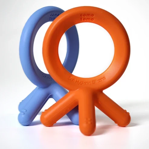 Comotomo Silicone Baby Teether - Blue/Orange 3 Months +