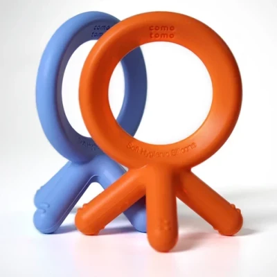 Comotomo Silicone Baby Teether - Blue/Orange 3 Months +