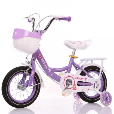 46 by 30-inch Princess Balance Bicycle with Back Pedal, Handbrake, Handlebar Pad, Back Seat, a Basket Kickstand, Purple, for Girls from age 4