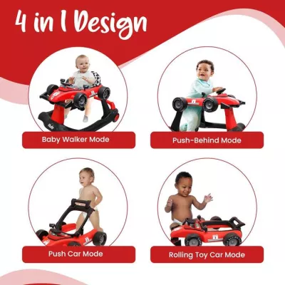 4-in-1 Foldable Baby Walker, Toddler push walker with wheels, Music & Adjustable Height for toddlers 6-18 months