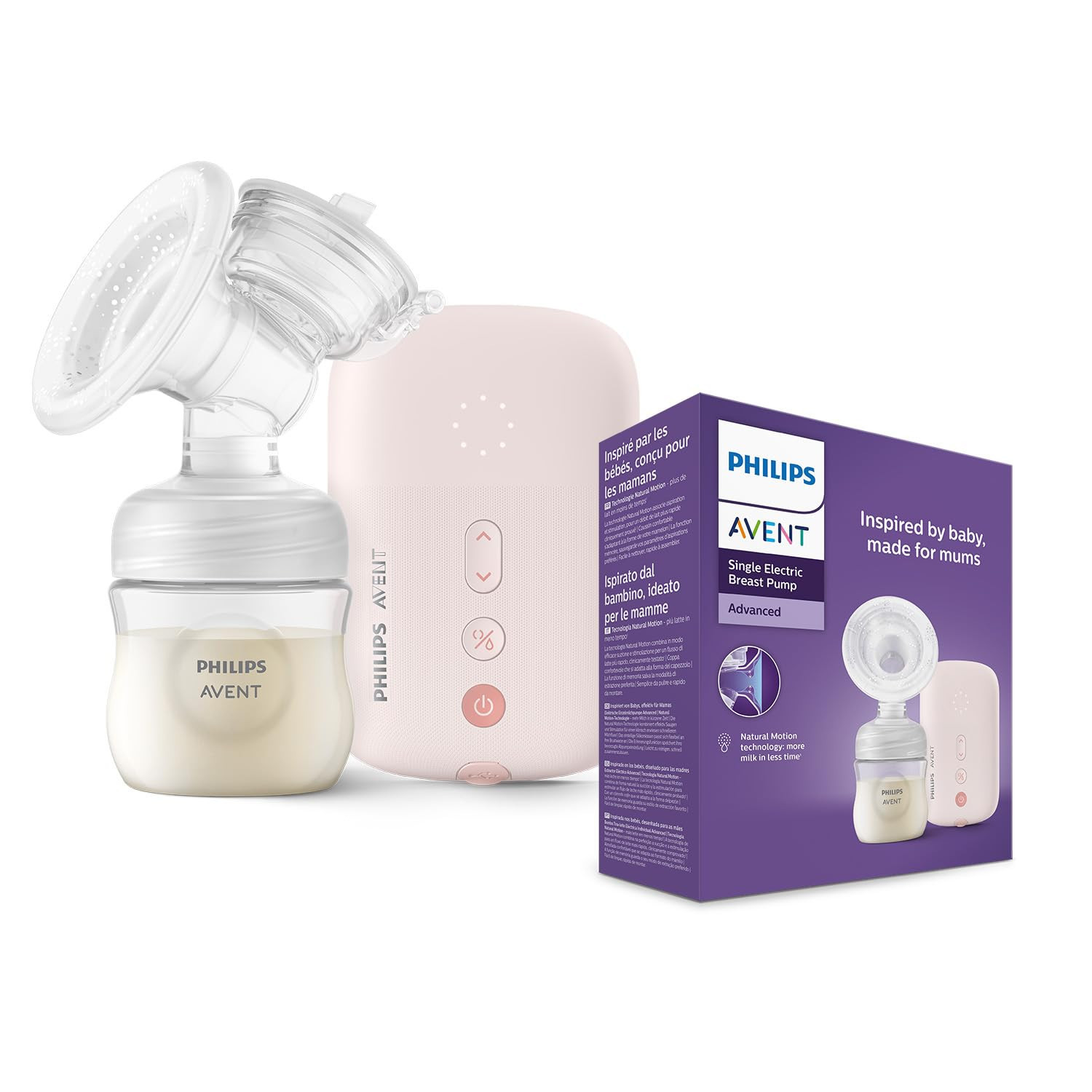 Philips Avent Electric Breast Pump – Natural Motion Technology, 3X Faster Expression, Quiet Motor, One Size Fits All, Memory Function