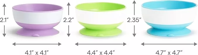 Munchkin Stay Put Feeding Suction Bowl for Babies, Pack of 3, Three different sizes and colors
