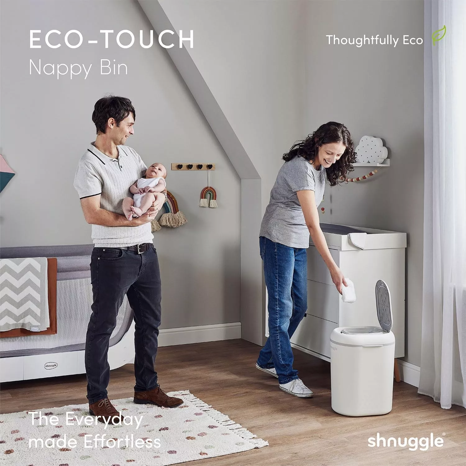 Shnuggle Eco-Touch Nappy Bin, White