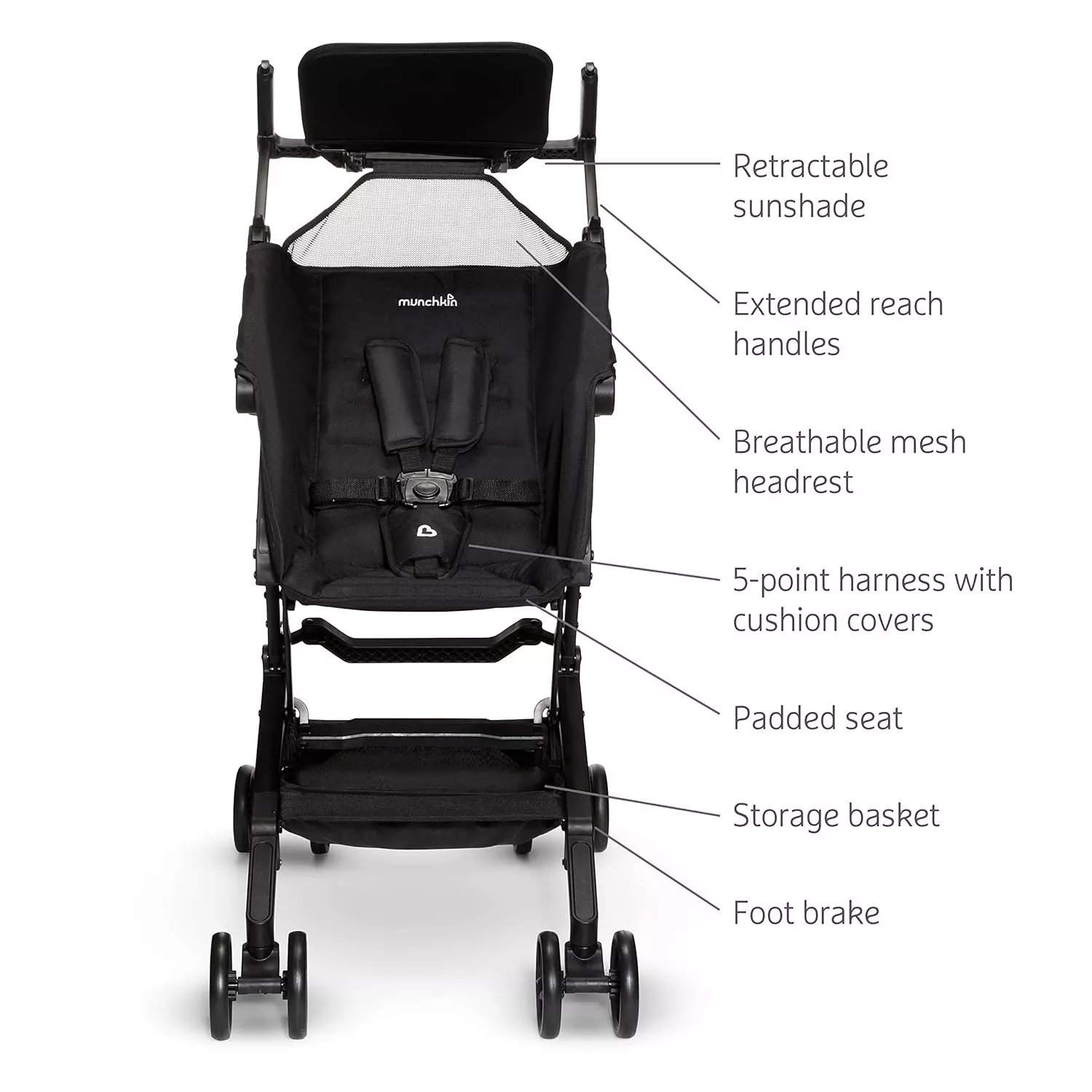 Munchkin Sparrow Travel Stroller, Ultra Compact, Lightweight & Foldable Baby Stroller for Toddlers, Airplane Cabin Friendly