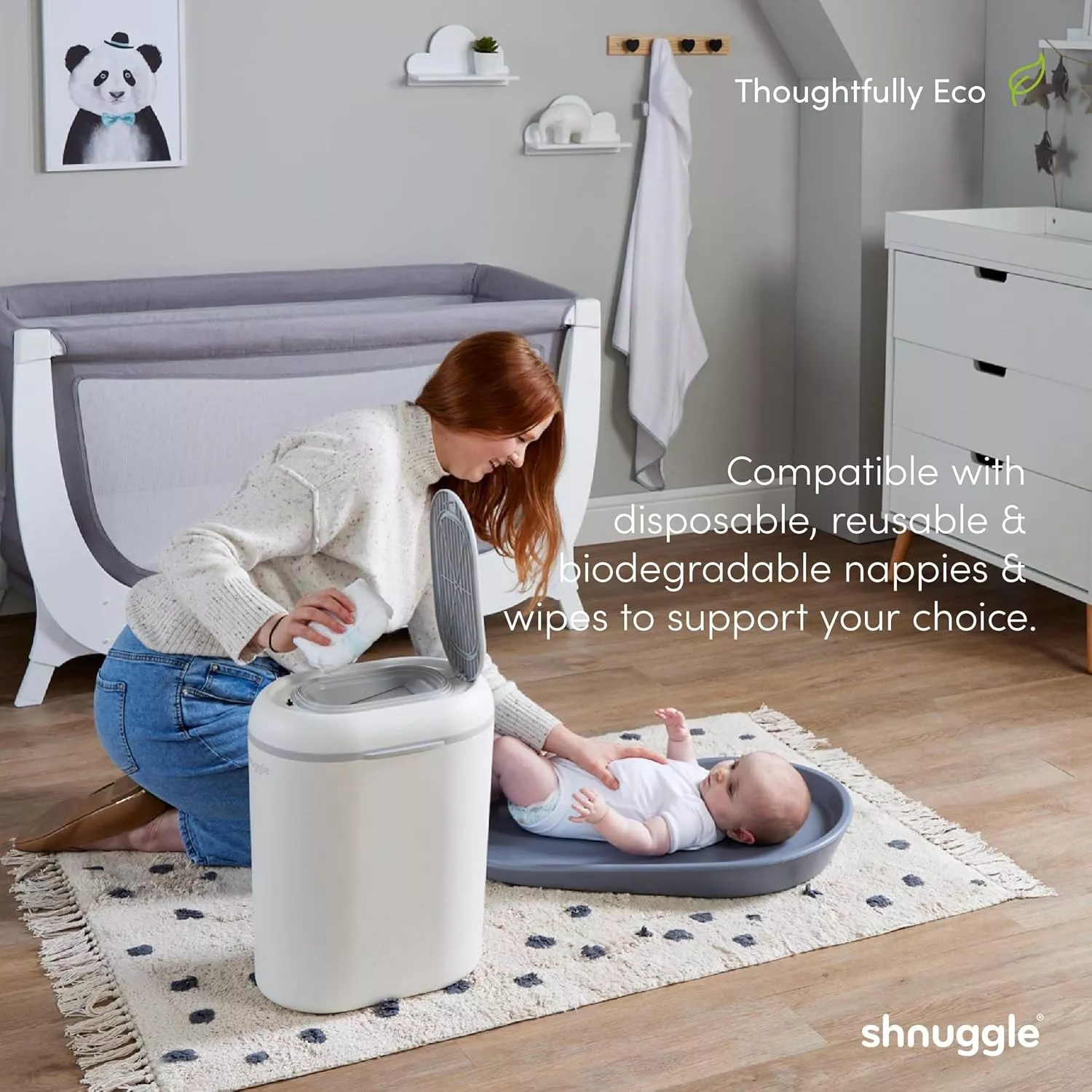 Shnuggle Eco-Touch Nappy Bin, White