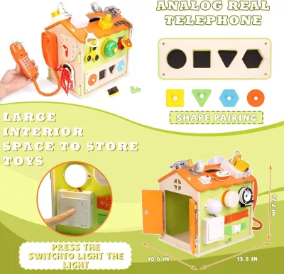 Wooden House Busy Board for Toddlers Montessori Toys