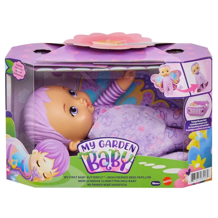 My Garden Baby My First Baby Butterfly Doll – Soft Plush Baby Doll with Wings, Jasmine Scent, Pacifier & Crib Packaging, 23cm (9”)