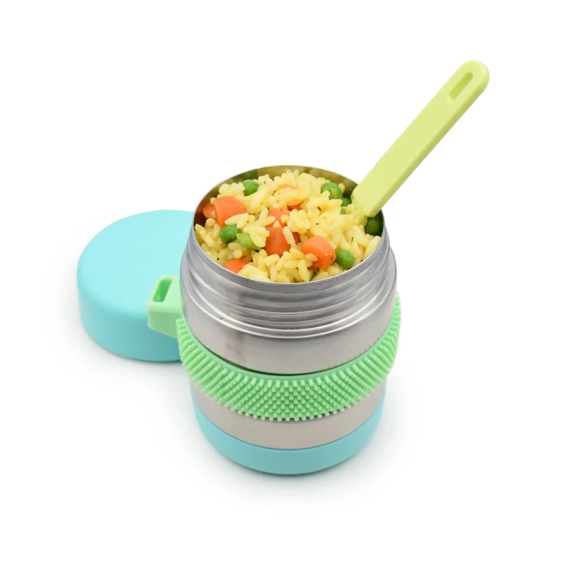 Melii Kids Insulated Food Jar with Fork – Double-Walled Vacuum Lunch Container, Leakproof & Easy-Open Lid, Silicone Sensory Sleeve, 300ml / 10.1oz