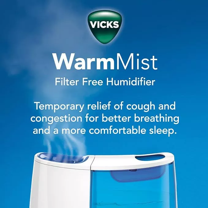 Vicks Warm Mist Humidifier – 99% Bacteria-Free Steam for Easy Breathing & Better Sleep