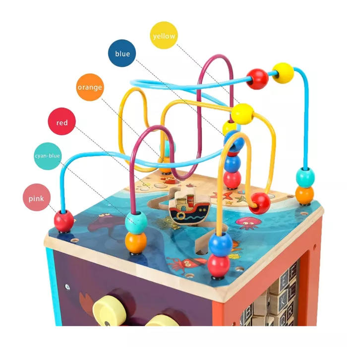 Montessori Wooden Activity Cube Bead Maze Toy