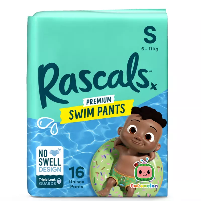 Rascals Premium CoComelon Swim Pants for Babies & Toddlers – No Swell Core, Triple Leak Guard, Easy Tear Sides