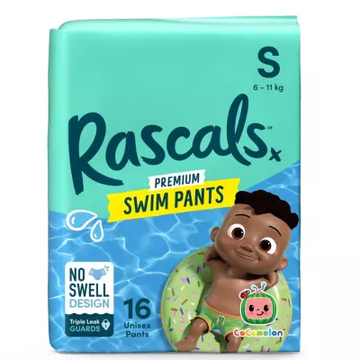 Rascals Premium CoComelon Swim Pants for Babies & Toddlers – No Swell Core, Triple Leak Guard, Easy Tear Sides