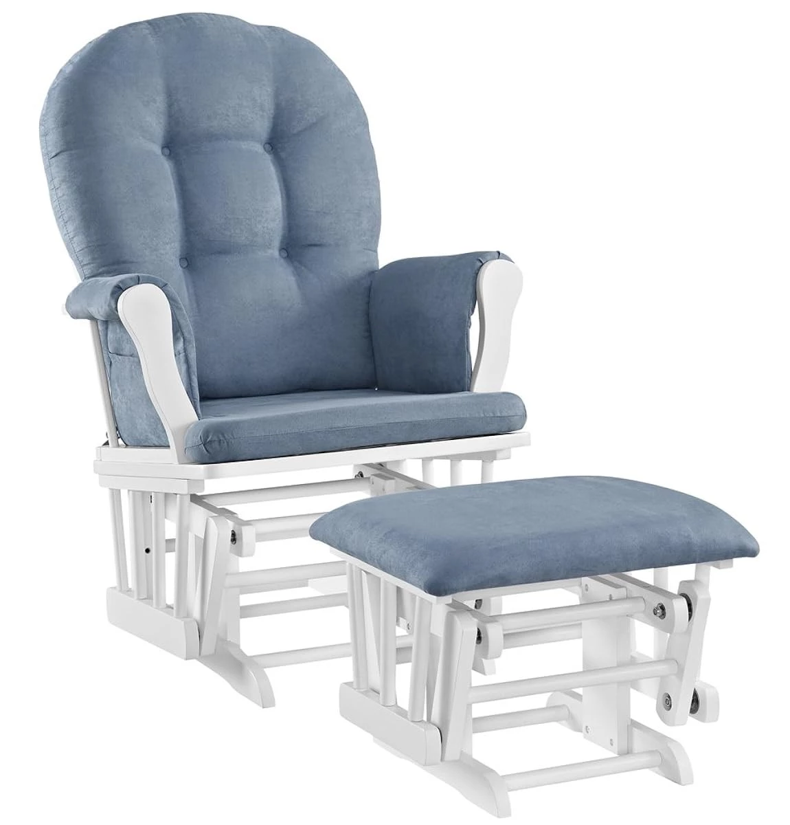 Nursing Rocking Chair with Ottoman, Glider Rocker With Padded Cushion, Solid Wood Base and Storage