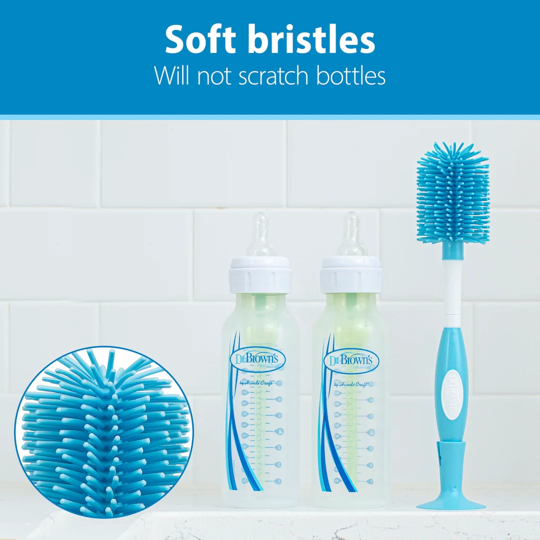 Dr. Brown’s Soft Touch Bottle Brush – No-Slip Grip, Suction Cup Base, BPA-Free, & Dishwasher Safe