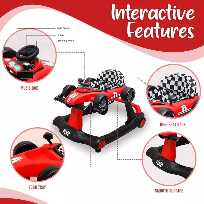 4-in-1 Foldable Baby Walker, Toddler push walker with wheels, Music & Adjustable Height for toddlers 6-18 months