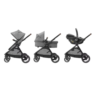 Maxi-Cosi Zelia S Trio 3-in-1 Travel System – Lightweight Reversible Stroller, 2-in-1 Carrycot Seat, CabrioFix S i-Size Car Seat & Nursery Bag