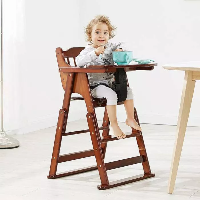 Adjustable & Foldable Wooden High Chair and Tray, Highchair for Babies and Toddlers Dining