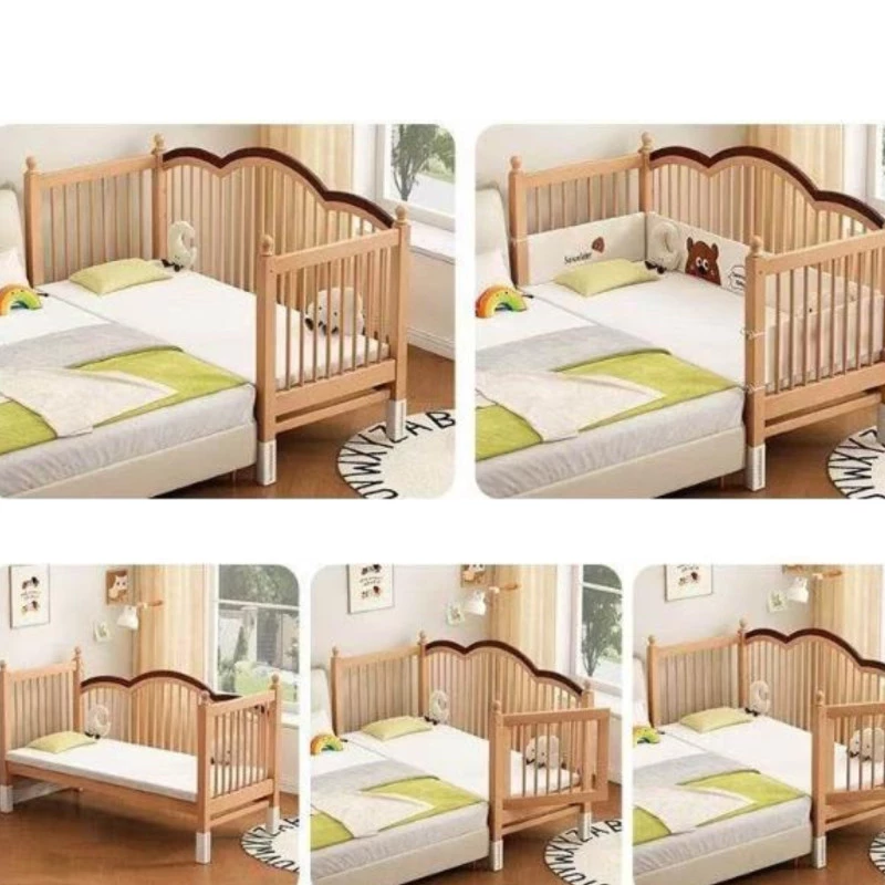 Solid Wood Toddler Bed with Adjustable Guardrail – European Beech, One-Click Lock, Coconut Palm Mattress Included
