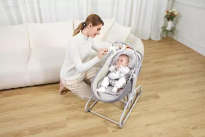 Mastela 4-in-1 Baby Cradle Automatic Electric Swing with 5-Point Harness, 360° Rotation, Soft Headrest & Removable Mosquito Net for Babies 0 to 18kg