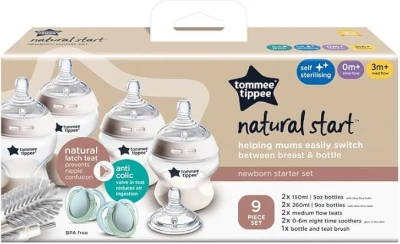 Tommee Tippee Natural Start Newborn Starter Set, 150ml and 260ml Anti-Colic Baby Bottles,Teat, and Bottle Brush