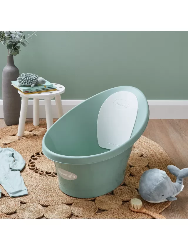 Shnuggle Baby Bath Tub with Plug, Safe & Comfortable Newborn Bathtub with Bum Bump Support, Compact, Lightweight, and Water-Efficient, For 0-12months