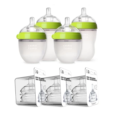 Comotomo Baby Bottle Bundle With 2x150ml Bottles, 2x250ml Bottles, and 3 Pairs of Teats-0-3m, 3m+, 6m+