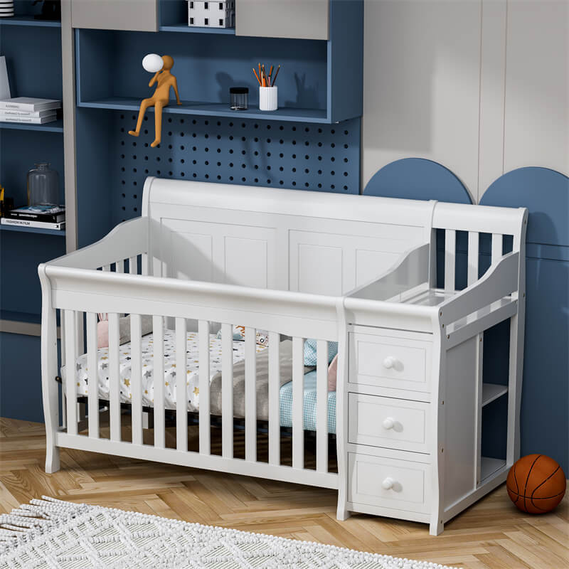 4-in-1 Convertible Baby Crib & Changer, Crib Changer With Drawers, Adjustable Mattress Height & Toddler Bed Conversion
