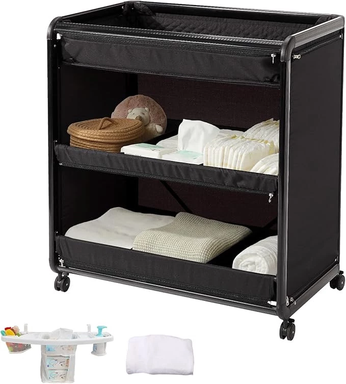 Sweeby Changing Table Baby Changing Station with Wheels, Portable Baby Changing Tables Soft Changing Table Topper, Diaper Changing Station Newborn Changing Essentials(Black)