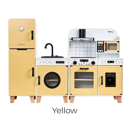 Kienvy Wooden Play Kitchen Set for Kids, Realistic Toy Kitchen with Accessories, Storage & Educational Feature