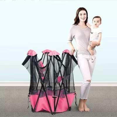Portable and Foldable Baby Playpen, Kids Safety Fence with Carry Bag, Large Indoor & Outdoor Toddler Play Yard, Mesh Panels, Storage Bag