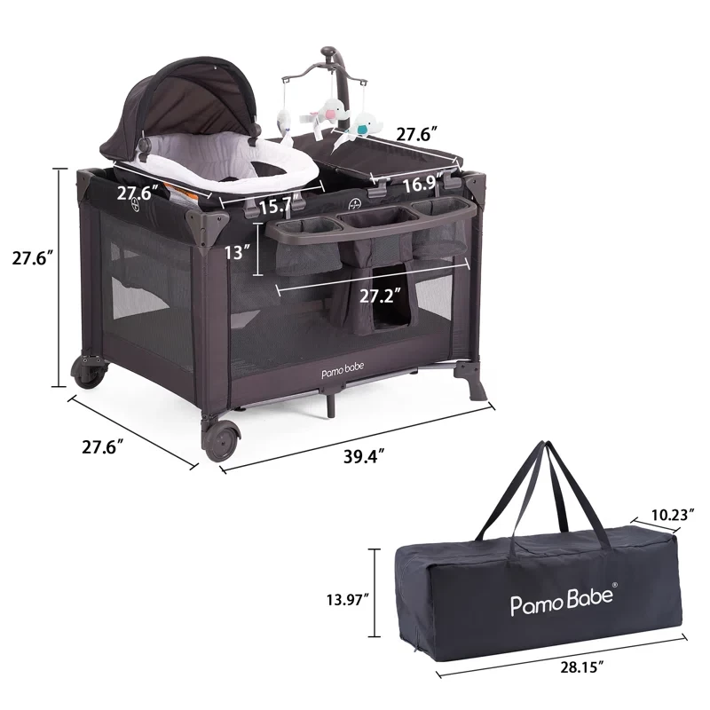 4-in-1 Convertible Baby Playpen with Bassinet, Napper, Changing Table & Travel Bag, Portable Playard with Canopy, Wheels & Storage