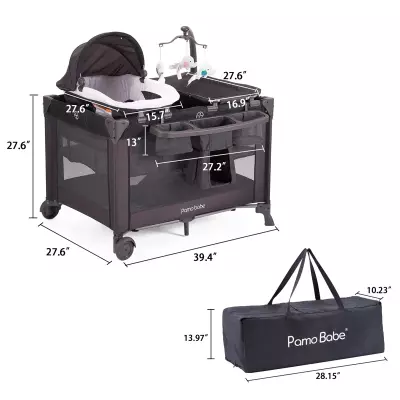 4-in-1 Convertible Baby Playpen with Bassinet, Napper, Changing Table & Travel Bag, Portable Playard with Canopy, Wheels & Storage