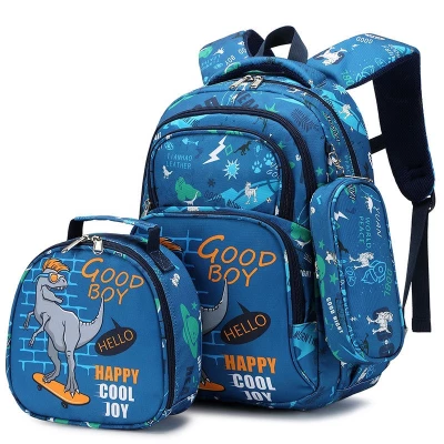 Children's Schoolbag, Dinosaur Print Waterproof Backpack with Lunch Box for Primary School Boys