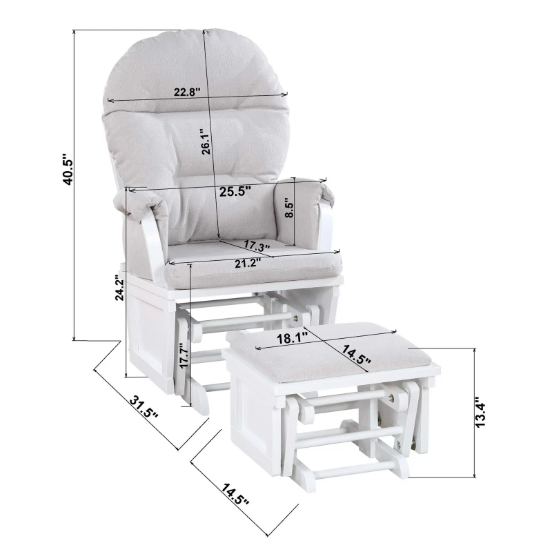 Nursing Rocking Chair with Ottoman, Glider Rocker With Padded Cushion, Solid Wood Base and Storage